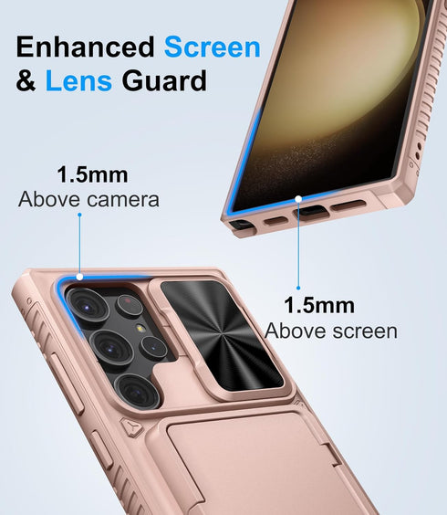 for Samsung Galaxy S23 Ultra Case with Card Holder (4-5 Cards) & Slide Lens Cover & Kickstand, Rugged Anti-Drop Wallet Phone Case Cover Compatible...