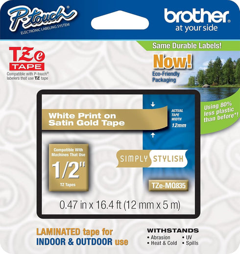 Brother PTouch 1/2" Laminated TZe Tape Model TZE-MQ835...