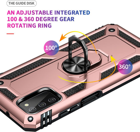 Military Grade Drop Impact for Samsung Galaxy A03S Case with Screen Protector 360 Metal Rotating Ring Kickstand Holder Armor Heavy Duty Shockproof...