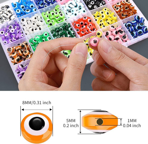 24 Style 800 pcs Evil Eye Beads for Jewelry Making, Evil Eye Charms with 1mm Hole...
