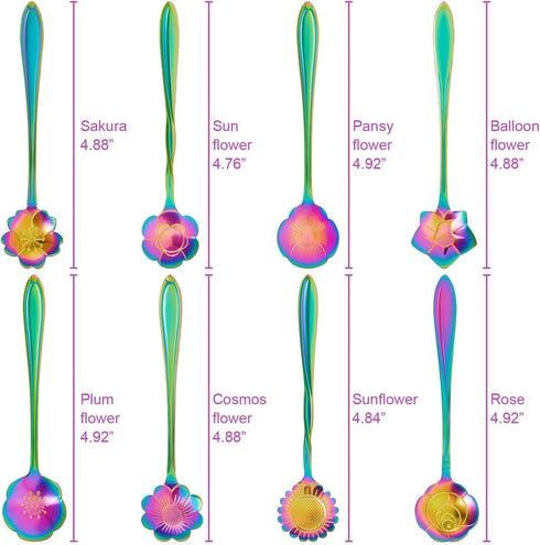8 Pieces Flower Spoon Coffee Teaspoon Set Stainless Steel Tableware Creative Sugar Spoon Tea Spoon Stir Bar Spoon Stirring Spoon, 8 Different Patt...