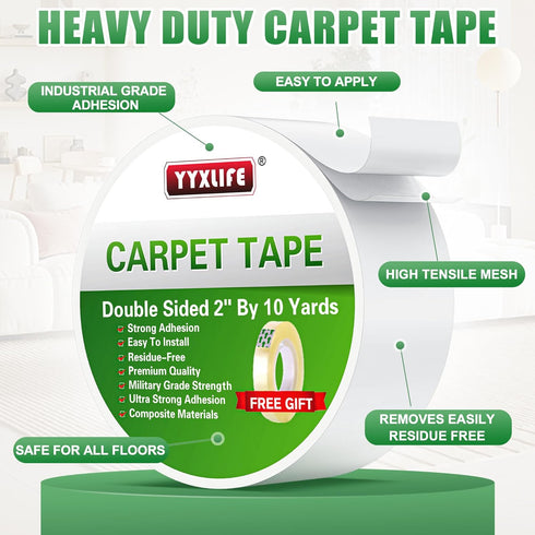 YYXLIFE Double Sided Removable Rug Tape - Carpet Adhesive for Hardwood Floors,Non Slip Anti Curling Floor Tape for Area Rugs,Mats,Carpets - No Res...
