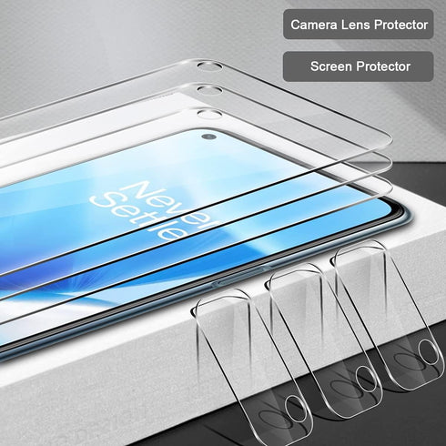 Orzero (3+3) Compatible for OnePlus Nord N200 5G, 3 Pack Screen Protector + 3 Pack Camera Lens Protector (Tempered Glass) 9 Hardness HD Bubble-Fre...