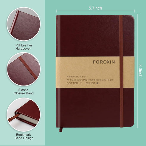 Journal notebook (A5-Lined, Brown Color),192 Pages, Medium 5.7X8.3 inches - 80 gsm Thick Paper, Hardcover...
