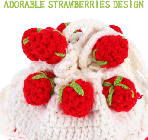 Strawberry Crochet Bag:1pc Knitted Bag Fruit Purse Women Knit Clutch Bag Handmade Knit Satchel Purse Handbag...
