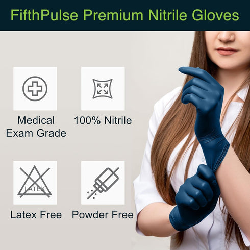 Navy Nitrile Disposable Gloves Medium, 100 Count - Powder and Latex Free Medical Gloves - 3 Mil Surgical Gloves - Food Safe Gloves...
