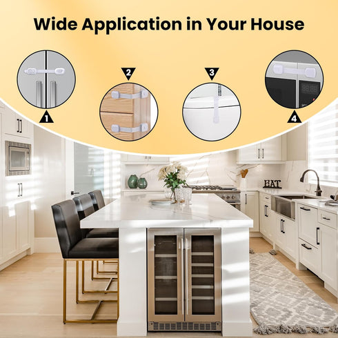 Child Safety Cabinet Locks(6 Pack) Child Proof Cabinet Locks with Adhesive for Fridge, Cabinets, Drawers, Dishwasher, Toilet Safe Material No Dril...