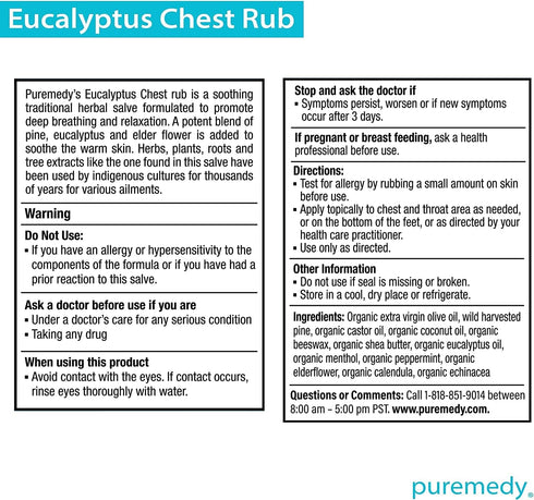Puremedy Eucalyptus Chest Rub, Homeopathic Remedy to Promote Deep Breathing and Relaxation (2oz)...