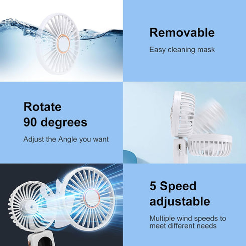 Handheld Fan, Portable Hand Fan USB Rechargeable Fans with 5 Speeds, Mini Foldable Battery Operated Fan, Small Desktop Fans with LED Display for H...