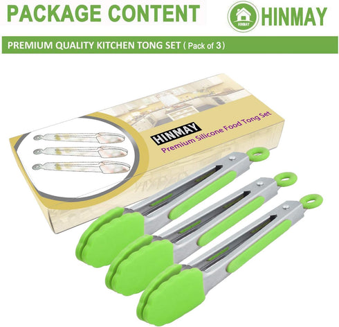 Mini Tongs with Silicone Tips 7 Inch Small Cooking Tongs, Set of 3 (Green)...