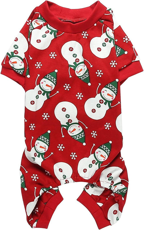 Cute Snowman Xmas Pet Clothes for Dog Pajamas Soft Christmas PJS, Medium Red Back Length 16"...