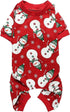 Cute Snowman Xmas Pet Clothes for Dog Pajamas Soft Christmas PJS, Medium Red Back Length 16"...
