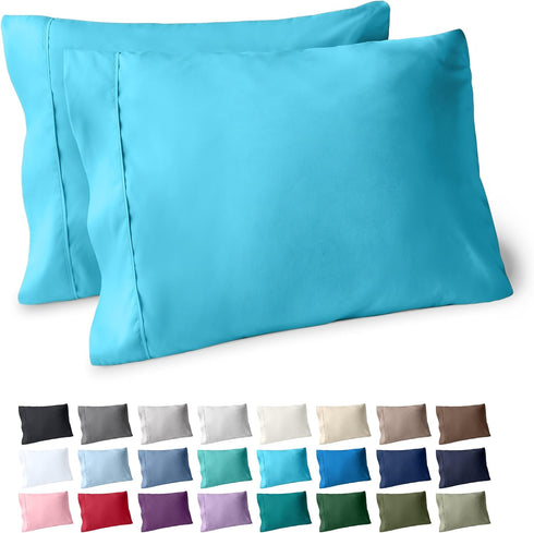 Bare Home Microfiber Pillow Cases - King Size Set of 2 - Cooling Pillowcases - Double Brushed - Aqua Pillowcases 2 Pack - Easy Care (King Pillowca...