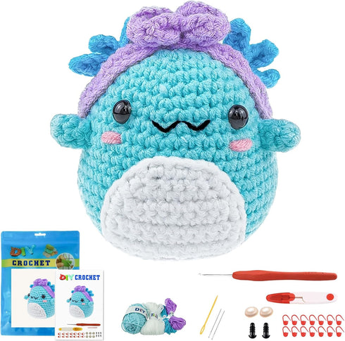 Terself Axolotl Crochet Kit for Beginners: 1PCS Crochet Animal Kits for Kids & Adults, Learn to Crocheting Starter Kit with Written Pattern & Vide...
