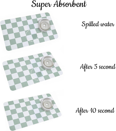 Ralxion Checkered Dog Feeding Mat, Absorbent Mats for Dog Food and Water Bowl, Dispenser, Retro Modern Aesthetic Sage Green Checkerboard Pet Place...