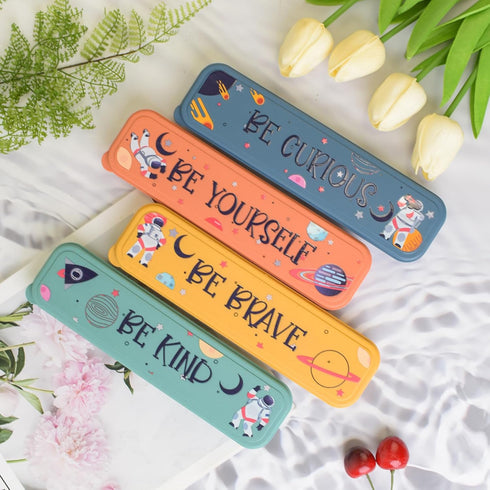 4 Sets Travel Utensils with Case - Astronauts Travel into Space, Wheat Straw Reusable Utensils Set with Case Portable Utensils Set with Case for T...