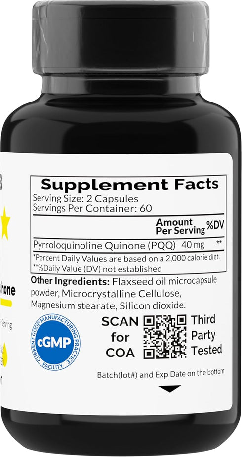 PQQ 40 milligrams - PQQ Supplement, Pyrroloquinoline Quinone, 120 Capsules with Omega 3...