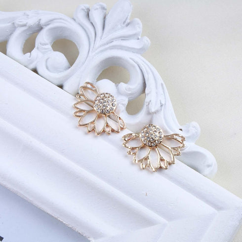 Vintage Lotus Flower Ear Jackets Earrings Crystal Flower Studs Earrings Gold Rhinestone Lotus Earrings Two Ways Front Back Earrings Jewelry for Wo...