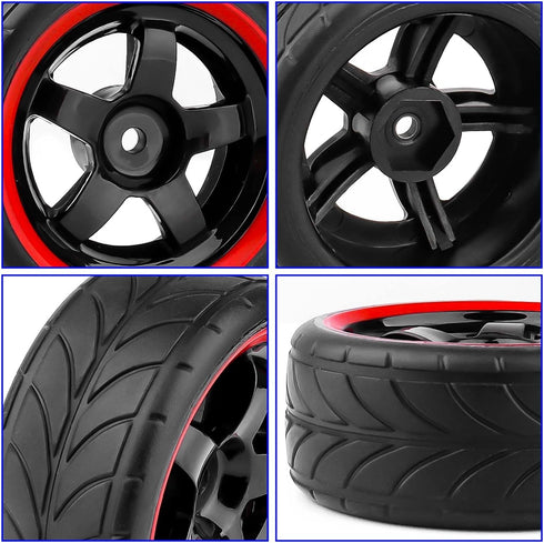 12mm Hex Wheels & Rubber Tires OD 2.52" Pre-Glued for Traxxas 4 Tec 2.0 1/18 Latrax Teton Tamiya TT02 Redcat Lightning EPX HSP Flying Fish Kyosho ...