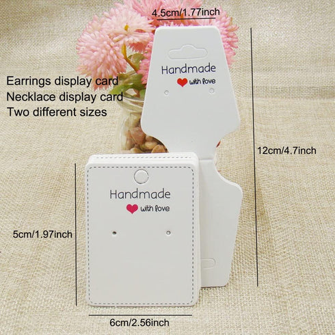 AKOAK 100 Pcs Kraft Paper Necklace Bracelet Earring Packaging Display Card Handmade with love Printing Creative Jewelry Display Card (White, 12x4....