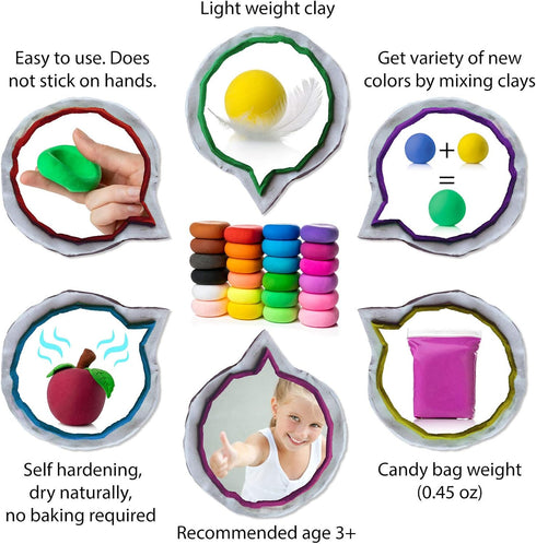 Artsity Air Dry Clay, 24 Colors Modeling Set with 3 Sculpting Tools, Magic Foam Clay for Kids and Adults, Gift for Boys and Girls...