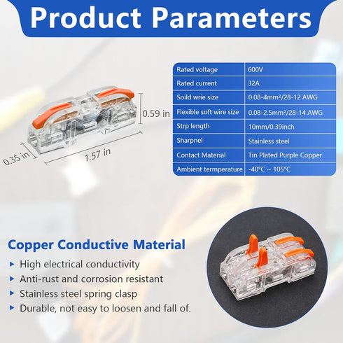 20Pcs Lever Nuts Wire Connectors, Inline Wire Connectors, 1 Conductor Compact Lever Wire Connectors, Compact Splicing Electrical Connectors Butt T...