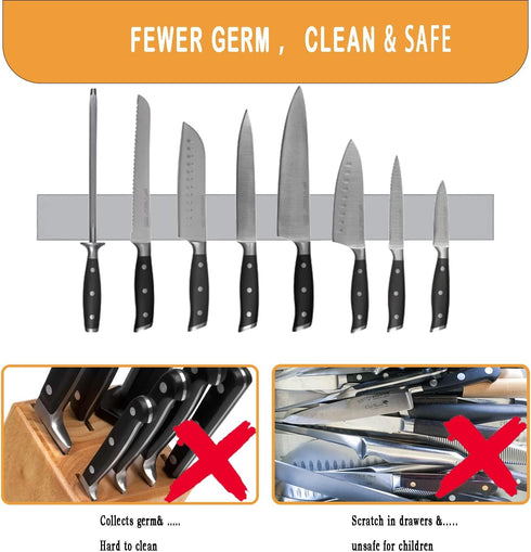 16 Inch Stainless Steel Magnetic Knife Holder, Adhesive Magnet Strip for Kitchen Utensils & Tools, Strong Magnetic Suction, 2 Installation Methods...