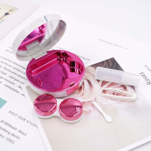 Honbay Fashion Marble Contact Lens Case Portable Contact Lens Box Kit with Mirror (Round) (Rose Red)...