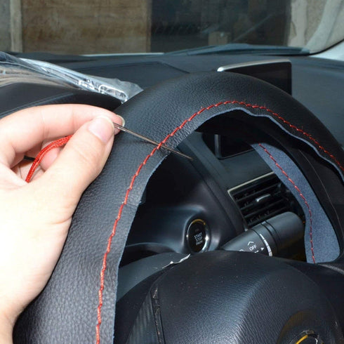 Genuine Leather Car Steering Wheel Cover,Universal Fit 13-15 inch Car Truck Steering Wheel Cover,Leather Steering Wheel Cover Lace Up, Stitch On W...