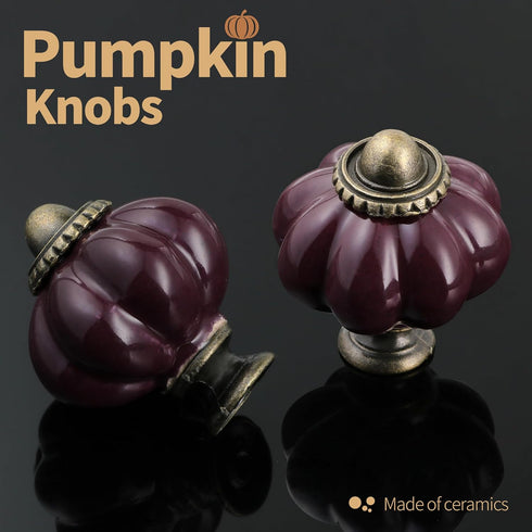 Deep Purple Ceramic Knobs 12 Pack - Pumpkin Cabinet Knobs Retro Dresser Knobs - Vintage Drawer Pulls with Screws for Closet Drawer Cupboard Cabine...