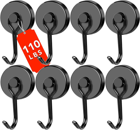 DIYMAG Black Magnetic Hooks, 110LBS Strong Magnetic Hooks Heavy Duty, Strong Magnet Hooks with Metal Hanger for Hanging Refrigerator Home Kitchen ...