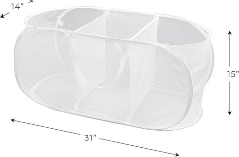 Smart Design Deluxe Mesh Pop Up 3 Compartment Laundry Sorter Hamper Basket - VentilAir Fabric Collapsible Design - for Clothes & Laundry - Home Or...