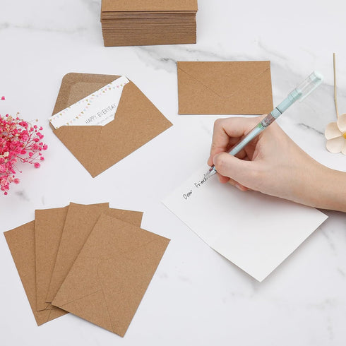 100 Pack 4 x 2.75" Mini Envelopes 120GSM Gift Card Kraft Envelopes Bulk Small Paper Gift Card Sleeves Greeting Card Business Card Brown Tiny Envel...