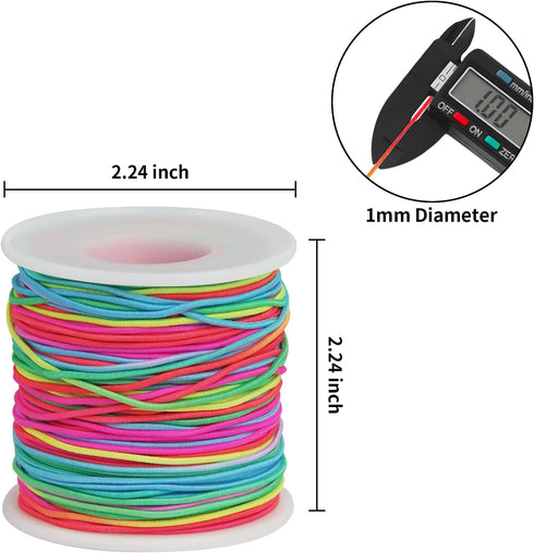 Bracelet String Elastic Cord - 2 Rolls 1MM Stretchy String for Bracelet Making, Rainbow Elastic Bracelets String Thread for Clay Beads, Bracelets,...