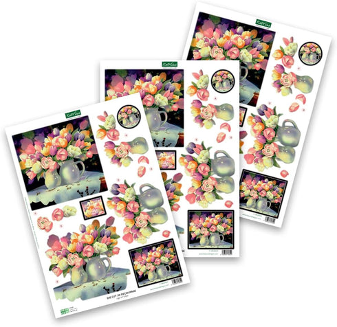 Katy Sue Designs Floral Collection 3D Die-Cut Decoupage Sheets for Card Making. A Pack of 12 Sheets of Floral-Themed Die Cuts for Card Making Supp...