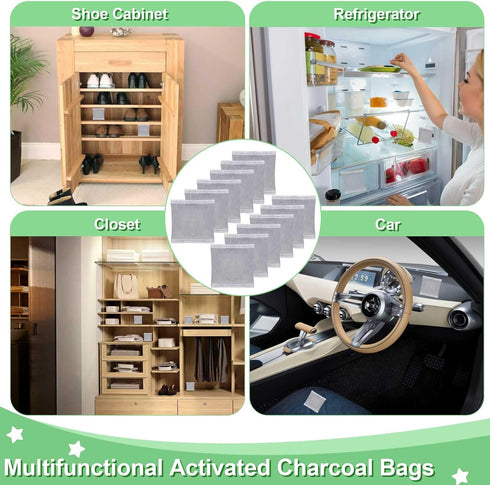 12PCS Activated Charcoal Odor Absorber, Trash Cans Natural Freshest Bamboo Charcoal Bags Compatible with 2.5 Gallon iTouchles Trash Bins, Purifyin...