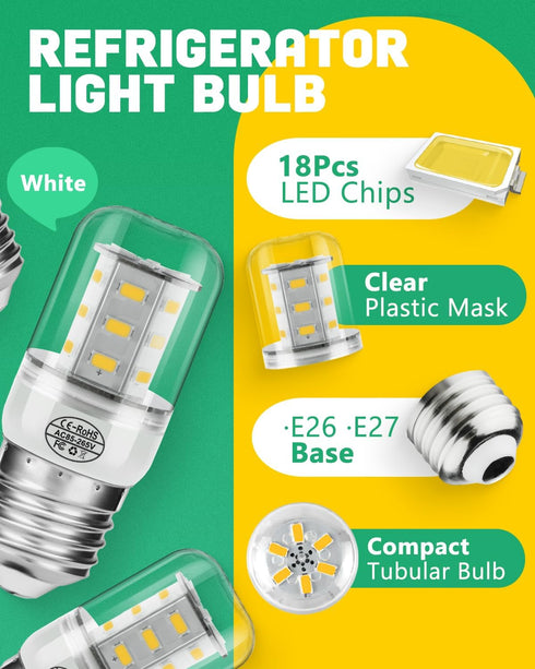 Refrigerator LED Light Bulb KEI D34L Refrigerator Bulb Light Replacement Fit for Frigi-daire Ken-More-2 Packs (3.5W 85V-265V E27 2700K Warm Light)...