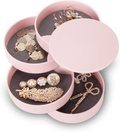 CONBOLA Jewelry Organizer, Small Jewelry Storage Box Earring Holder for Women, 5-Layer Rotating Travel Jewelry Tray Case with Lid for Bracelets Ri...