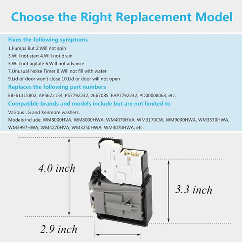 Reyhoar EBF61315802 Washer Door Lock Switch, Replacement Part for LG & Kenmore Washing Machine - Replaces AP5672154, PS7792232, 2667085, EAP7792232, PD00008063