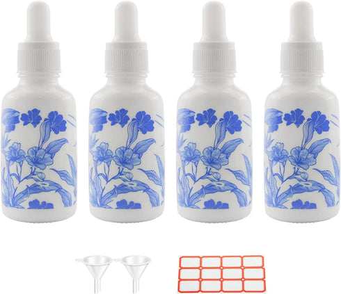 4 PCS 1 2/3oz (50ml) Blue and White Porcelain Ceramic Dropper Bottles Perfume Aromatherapy Cosmetic Container Essential Oils Sample Empty Dropper ...
