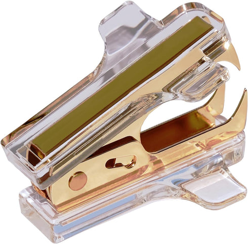 Modern Acrylic Office Supplies Set - Stapler, Tape Dispenser, and Staple Remover - Transparent Acrylic with Gold Hardware - Contemporary Style - I...