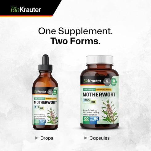 BIO KRAUTER Motherwort Capsules 1200 mg - 100 Count - Motherwort Herb Supplement - Promote Relaxation - Women’s Support Capsules...