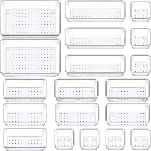 Drawer Organizers Set of 19, 4 Sizes Clear Plastic Drawer Organizers and Storage Bins for Kitchen, Bathroom, Office, Dresser Desk Drawer Organizer...