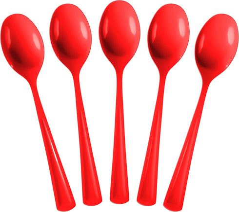 Disposable Red Plastic Spoons 50 Pcs - Heavy Duty Red Plastic Disposable Cutlery - Red Disposable Flatware, Red Plastic Silverware, Plastic Spoons...