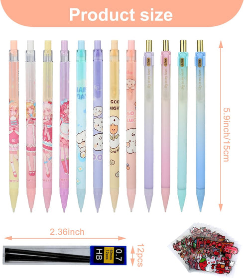 Kawaii Mechanical Pencil Set, with Lead Refills 0.5/0.7mm, Cute Pencils Set for Student Writing, Drawing, Sketching Office School Supplies 12PCS (...