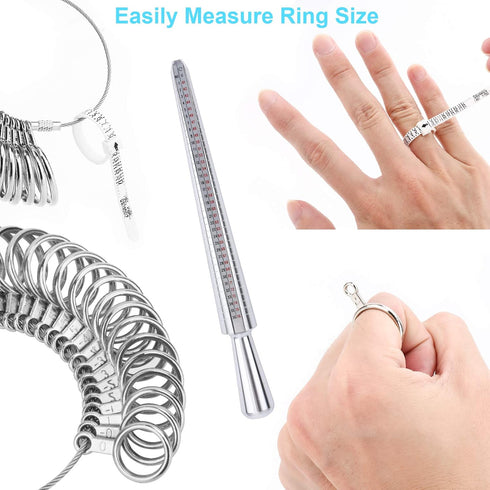 Ring Sizer Measuring Tool Set | 4-Size Aluminum Ring Mandrel, 27 PCS Metal Ring Measurement Tool, Gauge & Polishing Cloth, US Jewelry Sizing Kit f...
