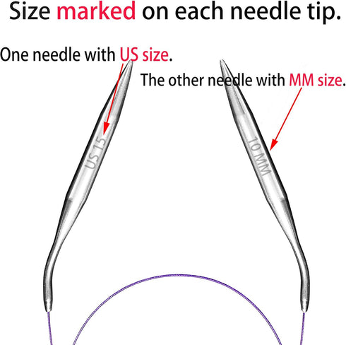 Circular Knitting Needles Set Round Needle Metal Magic Loop 40 Inch Size 15 11 9 7 4 1.5...