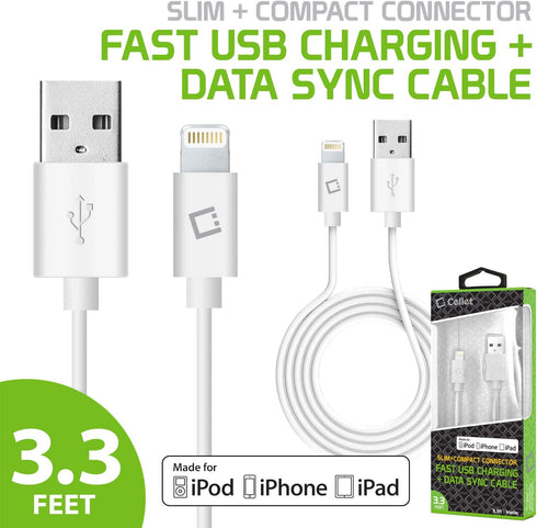Cellet Apple Certified Lightning Cable Compatible for Apple iPhone Xs/Xs Max/Xr/X/SE/8/7/6/5 iPad/Pro/Air/Mini, iPod, Touch - 1 Meter (3.3 feet) W...