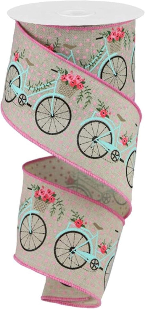 Expressions, 2.5" Bicycle on Royal Ribbon: Natural (10 Yards) Floral Bicycle Ribbon RGA164018...