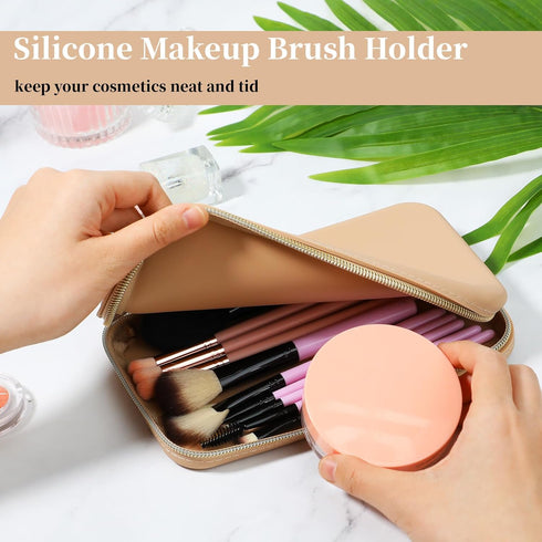 Qianyu Professional Cosmetic Tool Case Makeup Brush Holder Organizer Large Silicone Makeup Brush Holder Travelling Bag with Zipper Waterproof Mate...